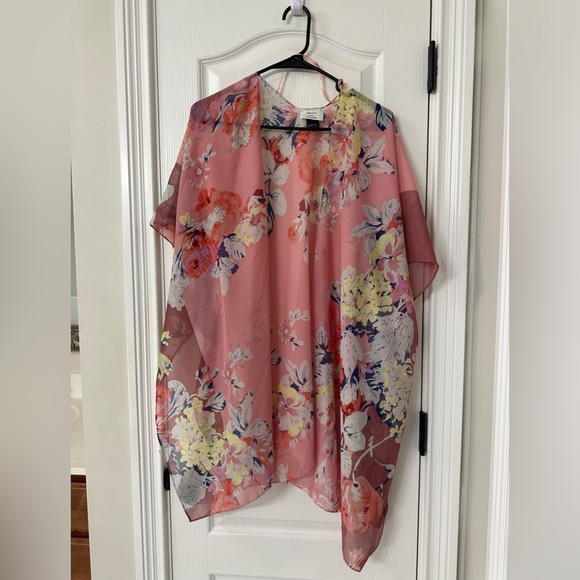 David and Young Tops - Sheer Floral Open Front Kimono - DAVID and YOUNG - One Size